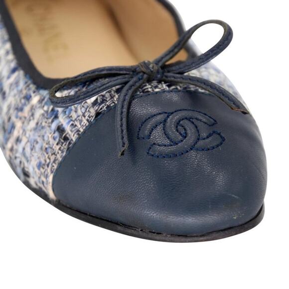 Chanel Tweed 37c Classic Leather Ballerina Ballet Flats CC-S0207P-C004 - Picture 8 of 11